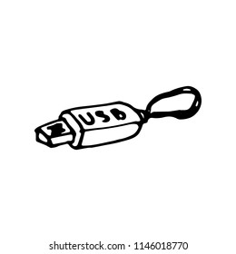 Hand Drawn usb flash drive doodle. Sketch style icon. Decoration element. Isolated on white background. Flat design. Vector illustration.