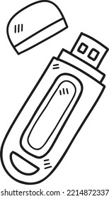 Ilustración de la unidad flash USB dibujada a mano aislada en segundo plano