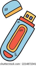 Ilustración de la unidad flash USB dibujada a mano aislada en segundo plano