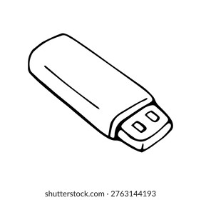 Hand drawn USB flash drive icon portable data storage device minimal doodle style isolated vector illustration