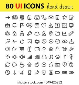 Hand drawn user interface icons. Vector UI icons