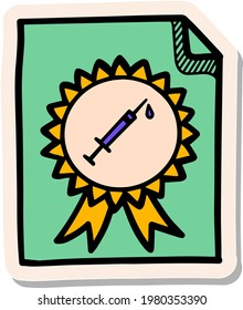 Hand drawn vaccination certificate concept icon in sticker style vector illustration
