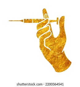 Hand drawn vaccination icon in gold foil texture vector illustration