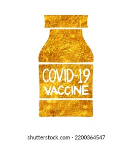 Hand Drawn Vaccine Vial Icon In Gold Foil Texture Vector Illustration