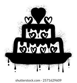 Hand drawn valentine celebration cake with black spray paint graffiti