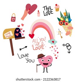 hand drawn valentine element collection. Vector illustration