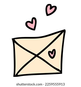 Hand drawn Valentine envelope love letter in doodle style. Perfect for tee, stickers, cards. Isolated vector illustration for decor and design.



