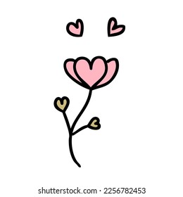 Hand drawn Valentine flower in simple doodle style. Perfect for tee, stickers, cards. Isolated vector illustration for decor and design.


