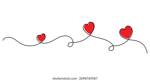 Icono de línea continua de corazón de San Valentín dibujado a mano en página blanca. Ilustración del corazón del amor en la página blanca. Línea continua moderna aislada que dibuja en el fondo blanco. EPS 10. 