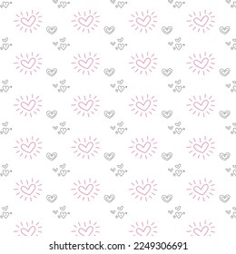 Hand Drawn Valentine Heart Love Doodle Line Pattern In Pink And Black Color