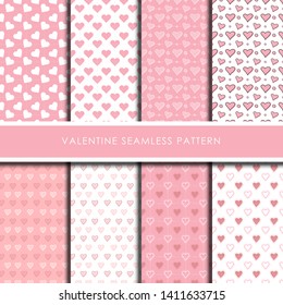 Hand drawn valentine hearts seamless pattern set.