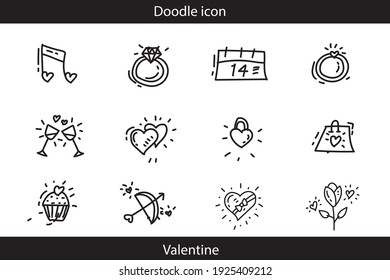 hand drawn valentine icons with black outlines bundle eps