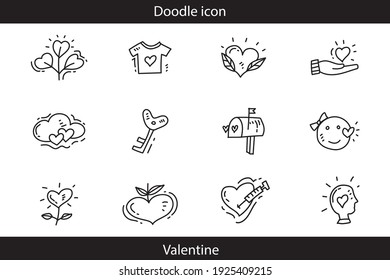 hand drawn valentine icons with black outlines bundle eps