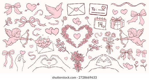 Conjunto de Elementos de amor de San Valentín dibujados a mano