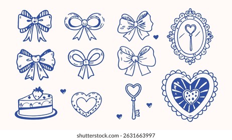 Hand drawn Valentine s Day elements hearts flowers and romantic illustrations for design projects