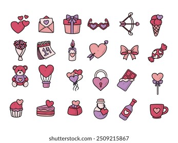 Dibujado a mano Valentine Set - Coloreado