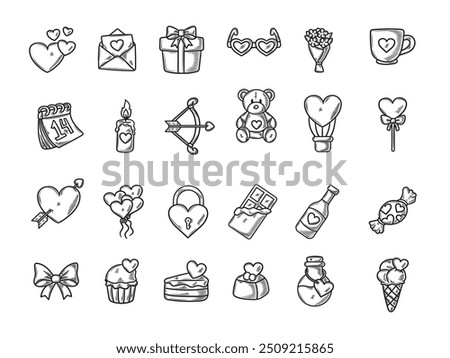 Hand Drawn Valentine Set - Colorless