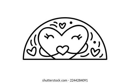 Constructor de corazón vectorial de vectores dibujado a mano en marco de medio redondeo. Logo de la composición romántica de amor para tarjeta de saludo, diseño web vacaciones aisladas.