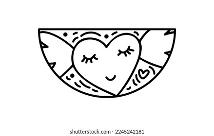 Constructor de corazón vectorial de vectores dibujado a mano en marco de medio redondeo. Logo de la composición romántica de amor para tarjeta de saludo, diseño web vacaciones aisladas.