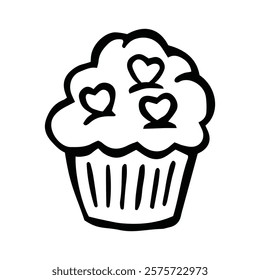 Hand Drawn Valentine's Cupcake with Hearts Icon