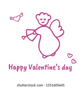 Hand drawn Valentine's day card. Cupid icon and "Happy Valentine's day" phrase