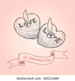Hand drawn Valentine's day card with candles