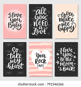 Hand drawn Valentines Day collection with brush lettering. Modern calligraphy for greeting cards, posters and planner stickers.