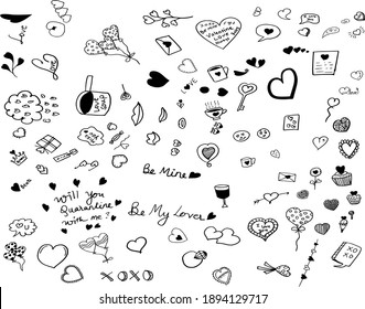 Hand drawn valentines day doodles set
