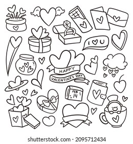 Hand Drawn Valentine's Day Doodles Vector Illustration