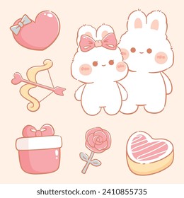 Hand drawn valentine's day element cute kawaii collection