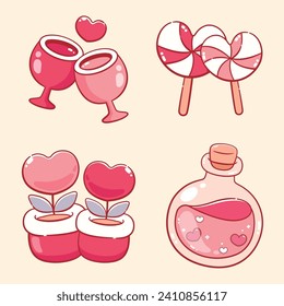 Handgezeichnetes Valentintageselement, rosa, süße Kawaii-Sammlung