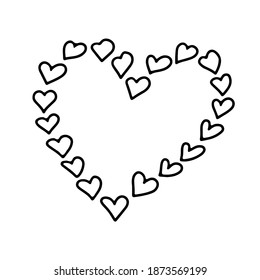 Hand drawn Valentines  day frame with hearts in doodle style isolated on white  background.  Vector illustration. Heart Valentines day card. Design for invitation, party, flyer