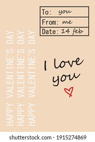 Hand drawn Valentine's Day greeting, invitation card in modern, trendy colors, vector illustration.