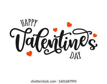 Hand drawn Valentines Day lettering typography with hearts isolated on white background. Vector illustration. Design template for greeting card, banner, poster, print, event invitation. Romantic quote