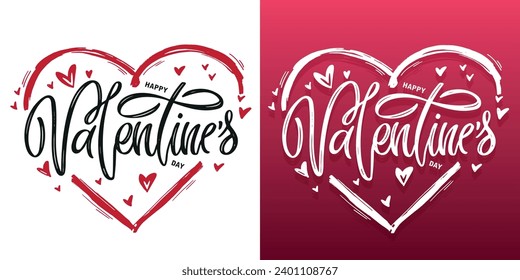 Hand drawn Valentines Day lettering typography text, badge,icon. Celebration poster, card, postcard, invitation, banner. Romantic quote vector lettering typography. Holiday calligraphy with hearts.