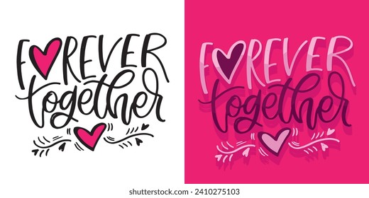 Hand drawn Valentines Day lettering Celebration poster, card, postcard, invitation, banner. Romantic quote vector lettering typography. Holiday calligraphy with hearts. 100% vector file