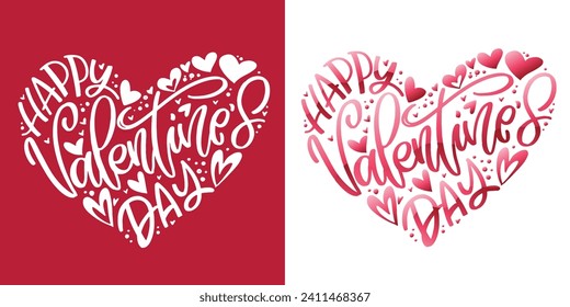 Hand drawn Valentines Day lettering Celebration poster, card, postcard, invitation, banner. Romantic quote vector lettering typography. Holiday calligraphy with hearts. 100% vector file