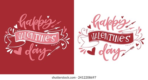 Hand drawn Valentines Day lettering Celebration poster, card, postcard, invitation, banner. Romantic quote vector lettering typography. Holiday calligraphy with hearts. 100% vector file