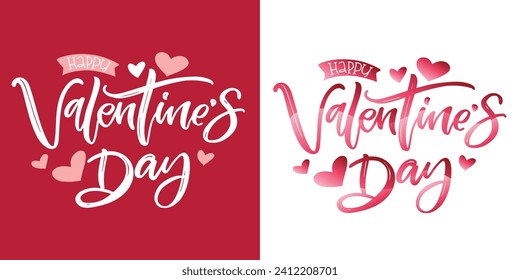 Hand drawn Valentines Day lettering Celebration poster, card, postcard, invitation, banner. Romantic quote vector lettering typography. Holiday calligraphy with hearts. 100% vector file