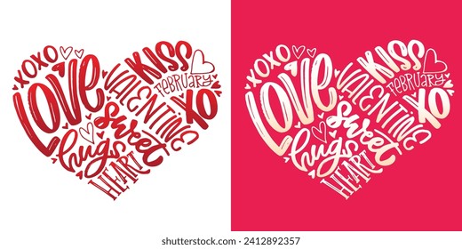 Hand drawn Valentines Day lettering Celebration poster, card, postcard, invitation, banner. Romantic quote vector lettering typography. Holiday calligraphy with hearts. 100% vector file