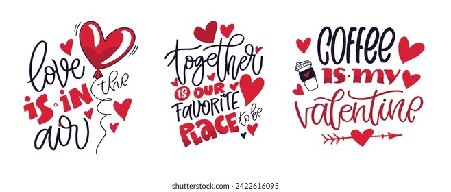 Hand drawn Valentines Day lettering Celebration poster, card, postcard, invitation, banner. Romantic quote vector lettering typography. Holiday calligraphy with hearts. 100% vector file