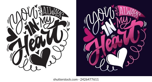 Hand drawn Valentines Day lettering Celebration poster, card, postcard, invitation, banner. Romantic quote vector lettering typography. Holiday calligraphy with hearts. 100% vector file