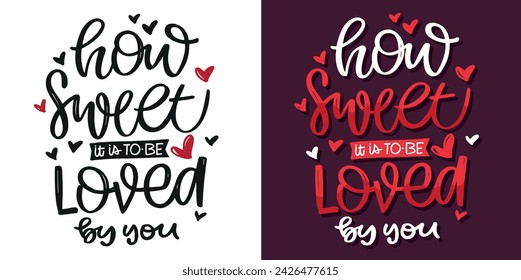 Hand drawn Valentines Day lettering Celebration poster, card, postcard, invitation, banner. Romantic quote vector lettering typography. Holiday calligraphy with hearts. 100% vector file