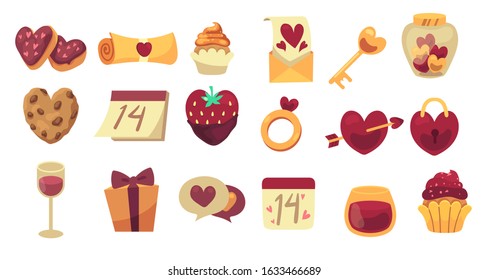 Hand drawn Valentine's Day objects with massage. Cute and pink elements isolated designs. EPS 10 vector illustration.