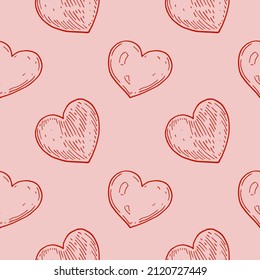 Hand drawn Valentines Day seamless pattern. Vector illustration in sketch style