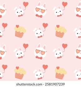Hand drawn valentine's day seamless pattern with romantic symbols.