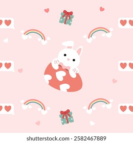 Hand drawn valentine's day seamless pattern with romantic symbols.