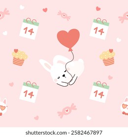 Hand drawn valentine's day seamless pattern with romantic symbols.