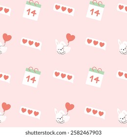 Hand drawn valentine's day seamless pattern with romantic symbols.