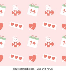 Hand drawn valentine's day seamless pattern with romantic symbols.